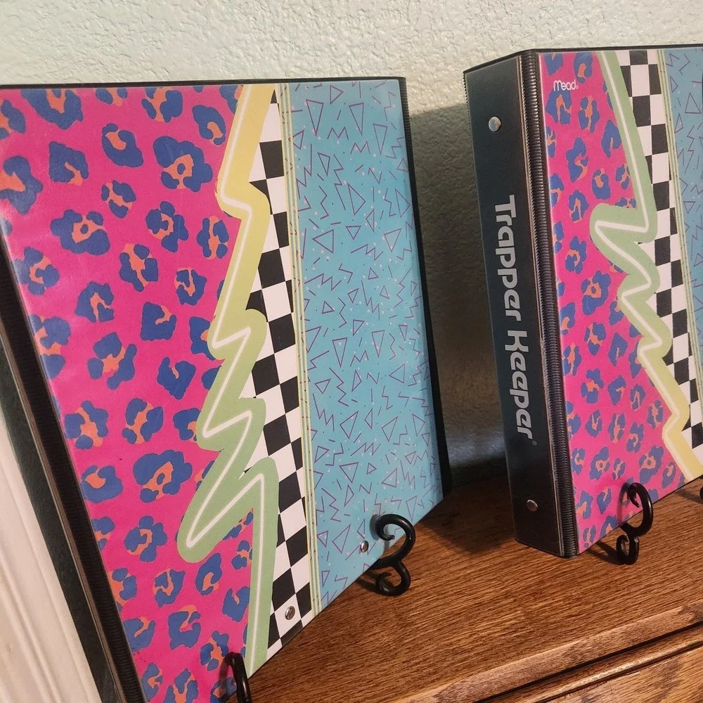 Retro 80s Style Trapper Keeper Binder Mead 2 Folders Pouch Clipboard Set Of 2